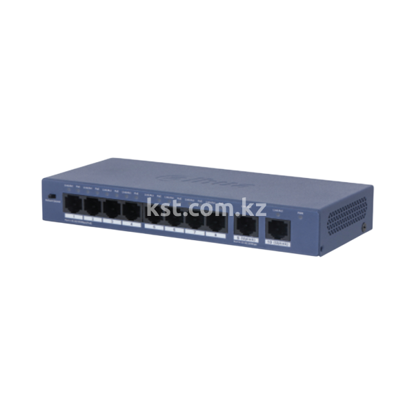 Коммутатор, Dahua, DH-S3010-8ET2ET-60, Не управляемый, 8 портов 10/100M (PoE 802.3af/at/ 60W), 2 порта 10/100М (превью 1)